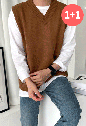 [1+1] Maison V-neck Knit vest (11color)